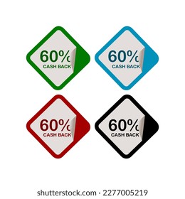 60% Cash Back, Campaign, Promotion , Product Label, Infographics Flat Icon, Peeling Sticker, Sign Isolated on White Background