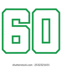 60 Classic Vintage Sport Jersey  Uniform numbers in black with a black outside contour line number on white background for American football, Baseball and Basketball