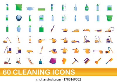 60 cleaning icons set. Cartoon illustration of 60 cleaning icons vector set isolated on white background