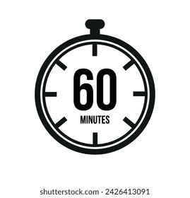 60 clock minutes timers. Time measure. Chronometer vector icon black isolated on white background.