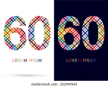 60 ,colorful font ,designed using colors line on white and black background, concept wicker,basket ,woven, ribbons,happy,fun,fantasy,logo, symbol, icon, graphic, vector.