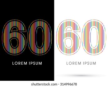 60 ,Colorful Font, designed using colorful line graphic vector.