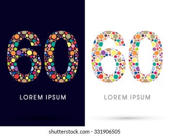 60 ,Colorful font, designed using colorful dot graphic vector.