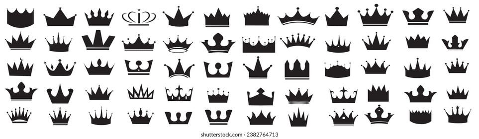 60 crown icons. Set of black crown icons collection