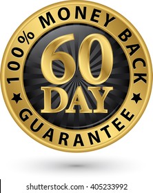 60 day 100%  money back guarantee golden sign, vector illustration