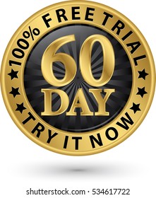 60 day free trial try it now golden label, vector illustration 