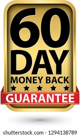 60 day money back guarantee golden sign, vector illustration