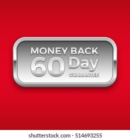 60 day money back guarantee vector badge, silver