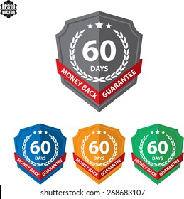 60 Days Money Back Guaranteed Label And Sticker With Green Badge Sign. Vector illustration