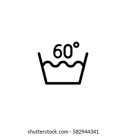 60 degrees washing laundry symbol line icon black on white