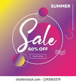 60% discount banner, inspired by the disco music of the 80s, 3d background, abstraction, online shopping, summer festival. Vector illustration