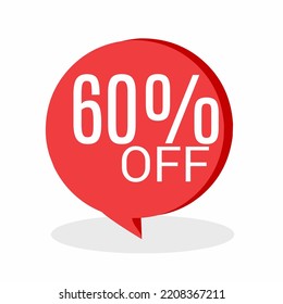60% DISCOUNT Banner Discount Sale. Offer price tag discount. Special offers sold red label. Vector Sticker Illustration
