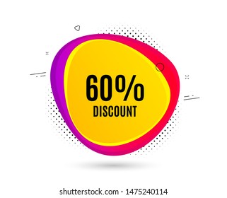 60% Discount. Banner text shape. Sale offer price sign. Special offer symbol. Geometric vector banner. Discount text. Gradient shape badge. Halftone pattern. Vector