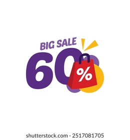 60% Discount Big Sale Flat Design Vector Template Illustration