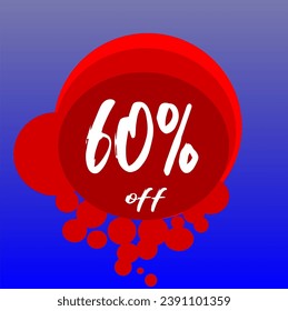 60% discount bubbles icon, percentage red blue and white
