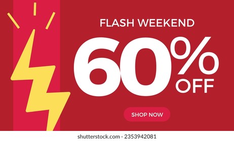 60 % Rabattcoupon. Flash-Wochenende. SIxty Prozent. Blitz. Promotion Illustration. roter Hintergrund