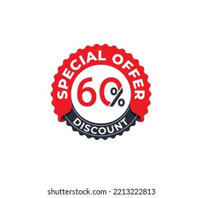 60% Discount Coupon. Sale offer price sign. Sale tags set vector badges template. Special offer symbol. Discount promotion. Discount badge Stamp shape. Vector illustration design