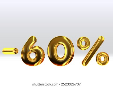 60% discount. golden 3D number on white background. Golden number. special offer..