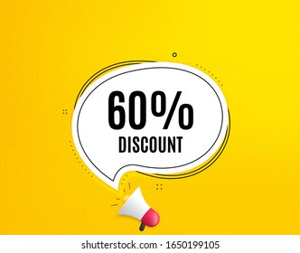 60% Discount. Megaphone banner with chat bubble. Sale offer price sign. Special offer symbol. Loudspeaker with speech bubble. Discount promotion text. Social Media banner. Vector