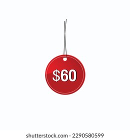 60 dollar price tag. 60$ dollar USD price symbol. price 60 Dollar sale banner in USD. Business or shopping promotion marketing concept