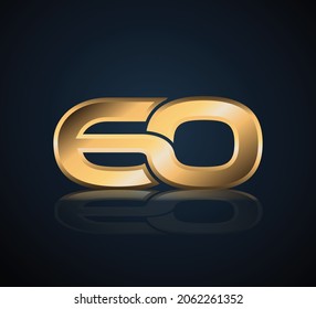 60 Gold 3D Number Logo in dark background with realistic reflection