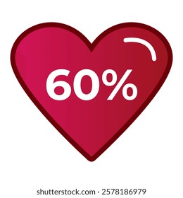 60% heart icon with discount, sale, promotion for valentine's day, vector heart