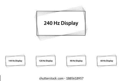 Iconos de velocidad de actualización de pantalla de 60 hertz, 90, 120, 144 y 240 hz para móviles o monitores