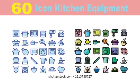 60 Icon Flat Kitchen Equipment Line Style for any purposes website mobile app presentation