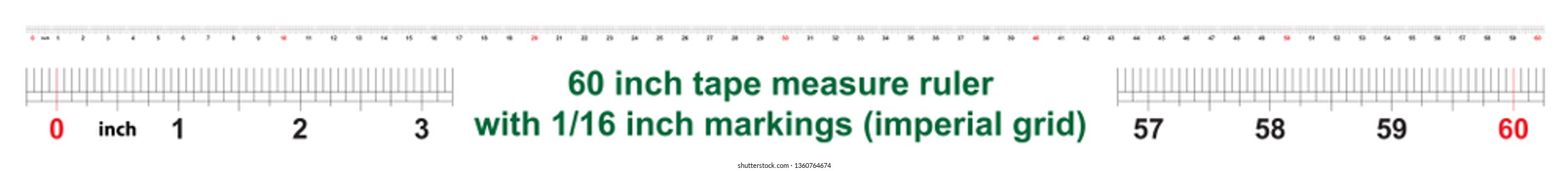 60 inch tape measure ruler with 1/16 inch markings. Imperial grid