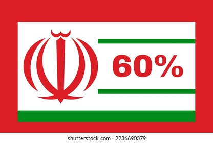 60% Iran sign label vector illustration, flag of iran, on red background, top view. perfect for backgrounds and more.