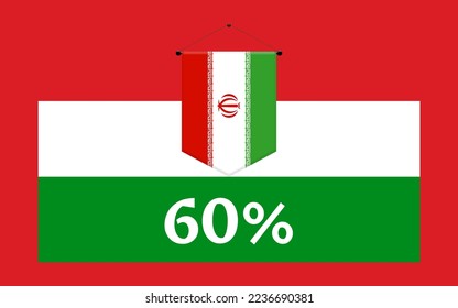 60% Irán marca la etiqueta de la ilustración vectorial, bandera de irán, sobre fondo rojo, vista superior. ideal para los fondos y más.