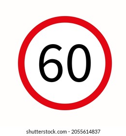 60 km h speed limit sign. Attention icon. Traffic laws. Isolated road signpost. Vector illustration. Stock image. EPS 10.