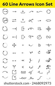 60 Line Arrows Icon Set Hand Drawn Vector Collection