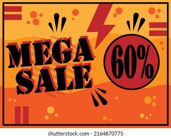 60% mega sale offer and discount banner design in yellow and black color.