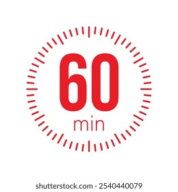 60 minute Timer, clock, stopwatch isolated icons. Countdown timer symbol. Label cooking time. Minute timer, Time measure, Chronometer, Alarm, Kitchen timer, label, sticker, stamp. Vector illustration