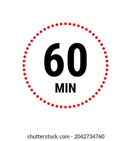 60 minute vector icon, stopwatch symbol, countdown. Isolated illustration with timer. 