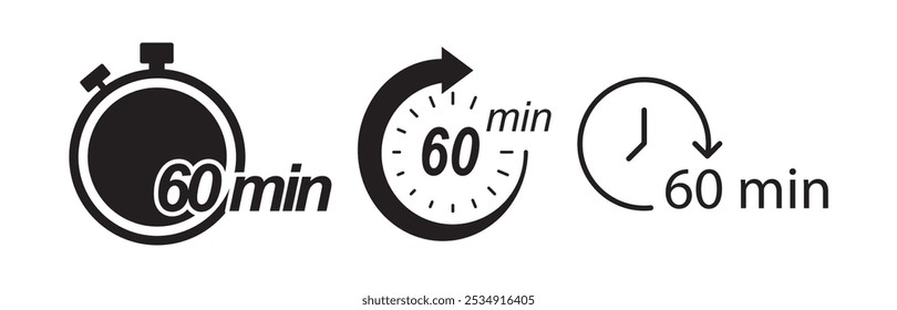 60 Minutes Icon Black Set vector design illustration