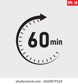 60 Minuten Symboluhr, Zeitkonzept, Stoppuhr, isoliertes Vektorsymbol. Zeitgeber-Symbol, Zeitgeber 60 Minuten, Vektorgrafik. 60 min, Zeitgeber.