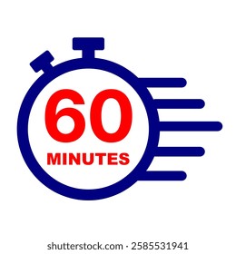 60 minutes stopwatch icon. Stop watch clip art on black and red vector. Services time graphic design