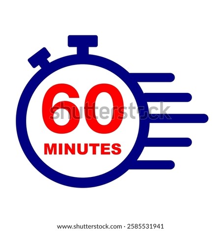 60 minutes stopwatch icon. Stop watch clip art on black and red vector. Services time graphic design