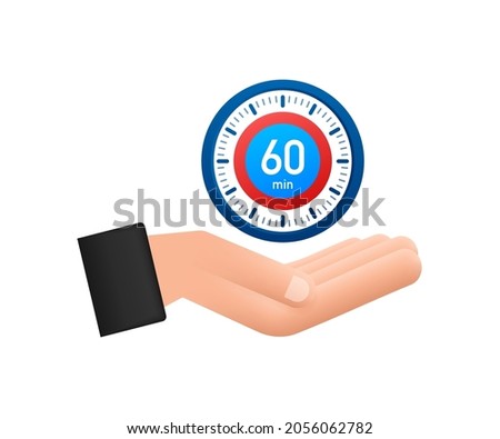 The 60 minutes, stopwatch vector hand icon. Stopwatch icon in flat style, timer on white background. Vector illustration.