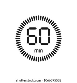 The 60 minutes, stopwatch vector icon, digital timer. clock and watch, timer, countdown symbol.