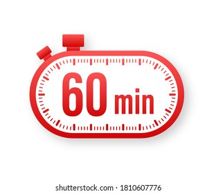 The 60 minutes, stopwatch vector icon. Stopwatch icon in flat style, timer on on color background. Vector illustration.