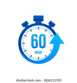 The 60 minutes, stopwatch vector icon. Stopwatch icon in flat style, timer on on color background. Vector illustration.