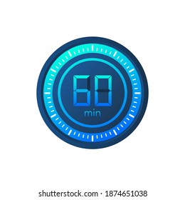 Los 60 minutos, icono del vector de cronómetro. Icono de Stopwatch en estilo plano sobre un fondo blanco. Ilustración de material vectorial.