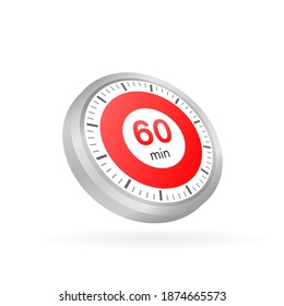 Los 60 minutos, icono del vector de cronómetro. Icono de Stopwatch en estilo plano sobre un fondo blanco. Ilustración de material vectorial.