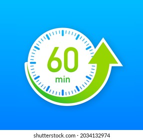 Los 60 minutos, icono del vector de cronómetro. Icono de Stopwatch en estilo plano, temporizador en fondo de color. Ilustración vectorial.