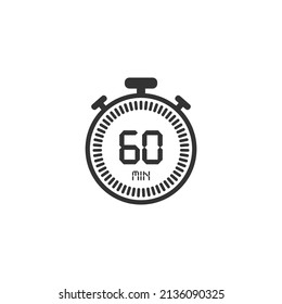 The 60 minutes, stopwatch vector icon, digital timer. Clock and watch, timer, countdown symbol