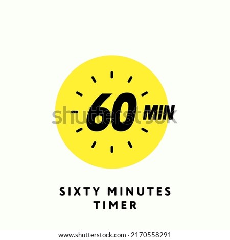 60 Minutes Timer Icon, modern flat design. Clock, stop watch, chronometer showing 1 Hour full circle label. Cooking time, countdown indication. Isolated Vector eps.