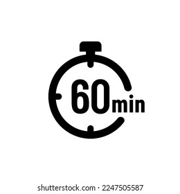 60 Minuten Timer oder 60 Minuten Stoppuhr Symbol auf weißem Hintergrund. 60 Minuten Zeitgeber, Stoppuhr oder Countdown-Symbol. Zeitmessung. Chronometer Symbol. Beste 60 Minuten Symbol-Vektorgrafik.